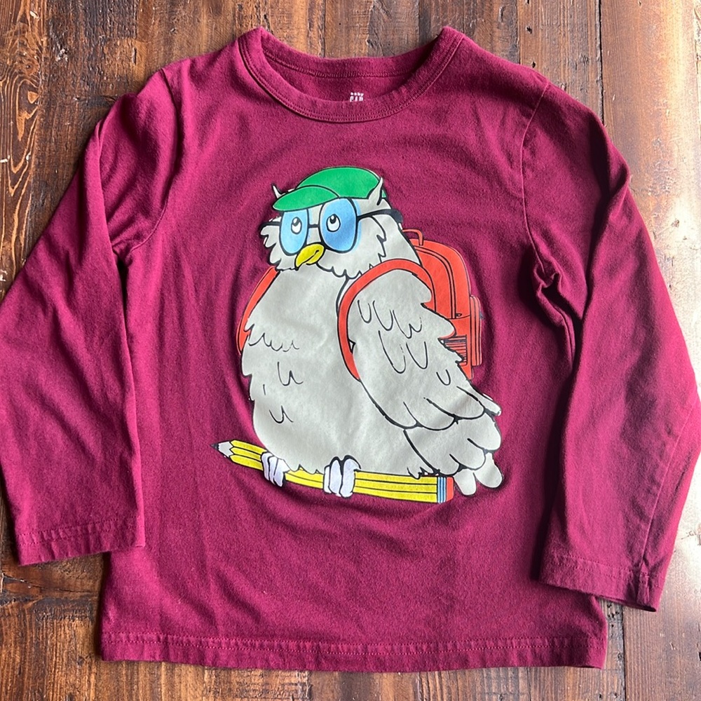 Baby Gap Boys 5T Maroon Owl Long Sleeve T Shirt